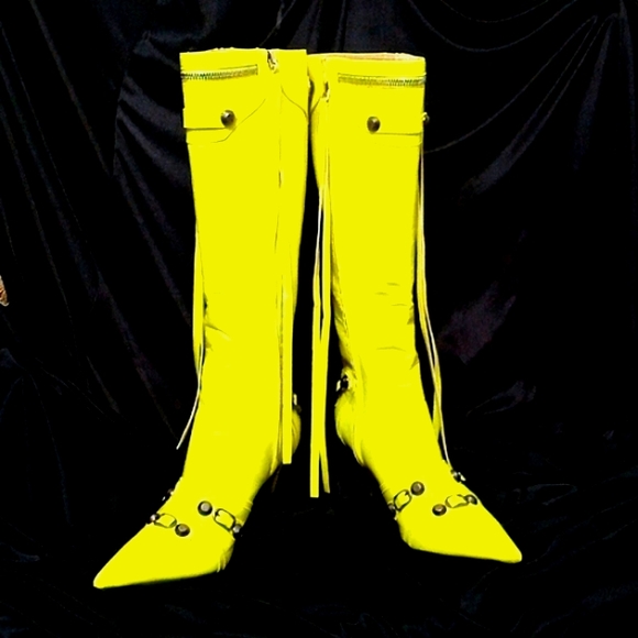 🎁FREE GIFT INCLUDED Brand New High Knee Boots Stiletto Heel Pointed Toe Tassels - Picture 2 of 16